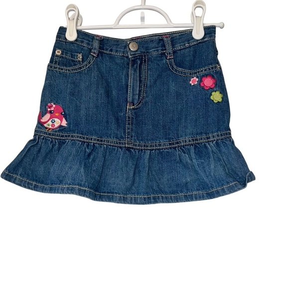 Vtg Gymboree Denim Skirt skort with Embroidered Flowers bird sz 6 - Picture 1 of 3